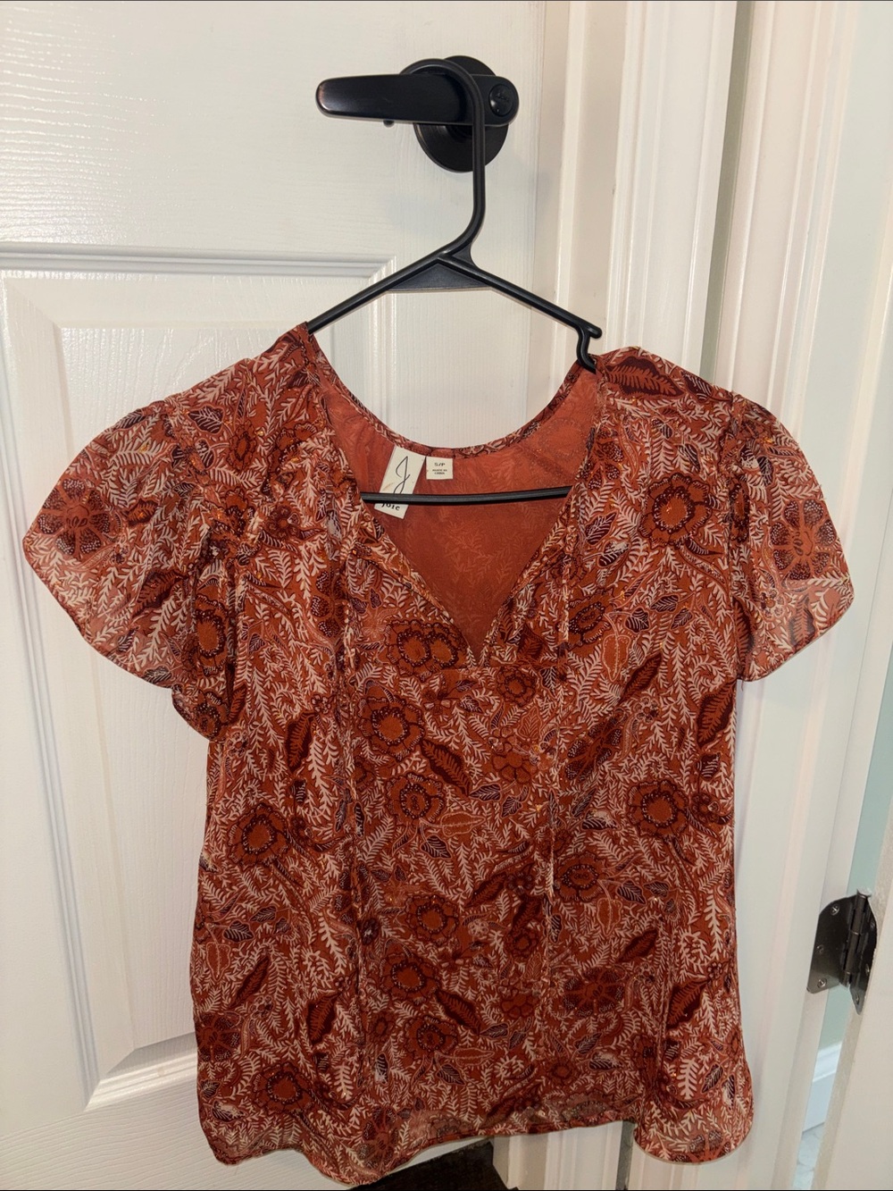 joie Rust Floral V-Neck Short Sleeve Women's Top